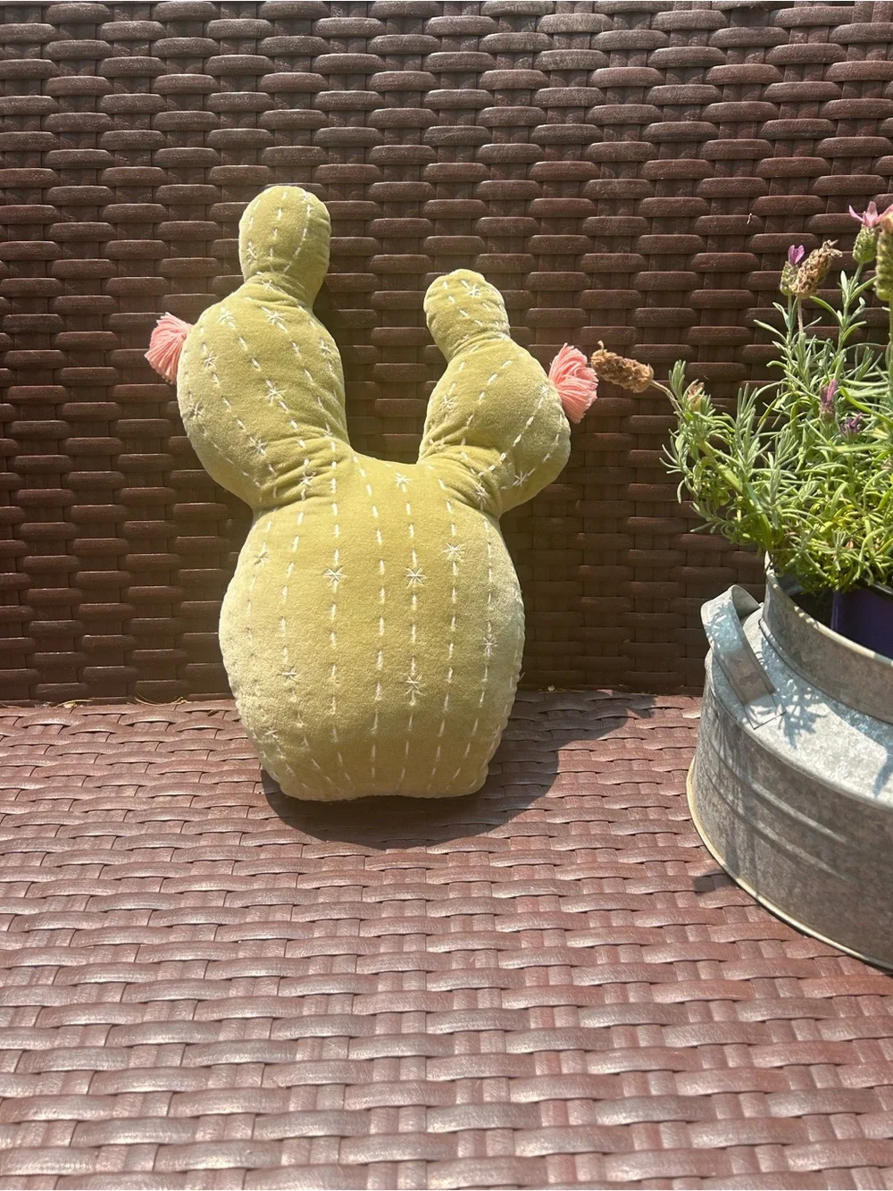 Cactus Accent Pillow Olive Green w/Pink Tassels - soft and very pretty -